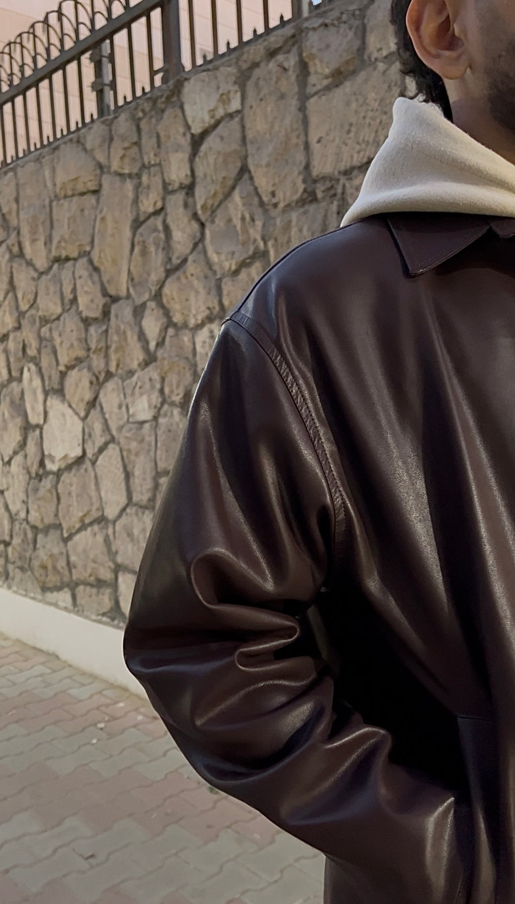 Dark amber leather jacket