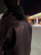 Dark amber leather jacket