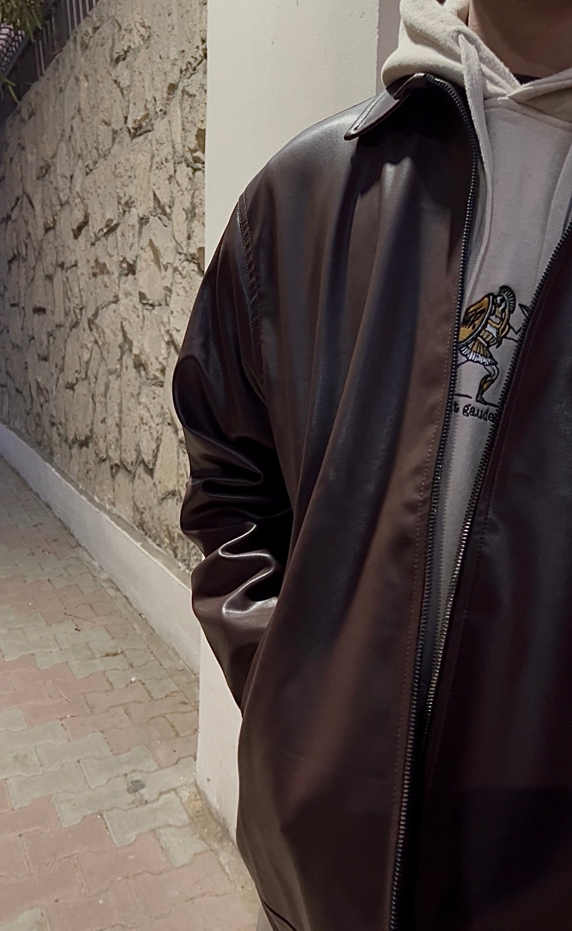 Dark amber leather jacket