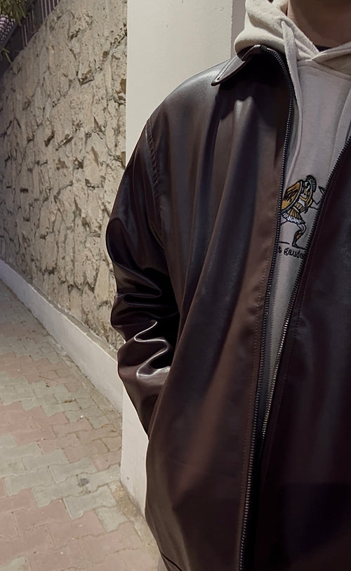Dark amber leather jacket